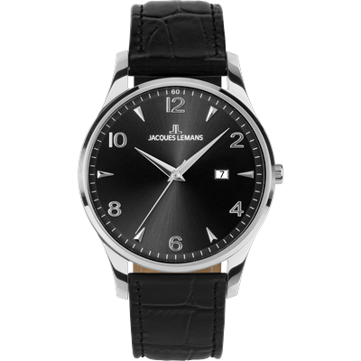 Quarzuhr JACQUES LEMANS "London", schwarz (schwarz, schwarz, schwarz), Armbanduhren, Herren, silberfarben, Quarzuhr, Armbanduhr, Herrenuhr, analog, Tag