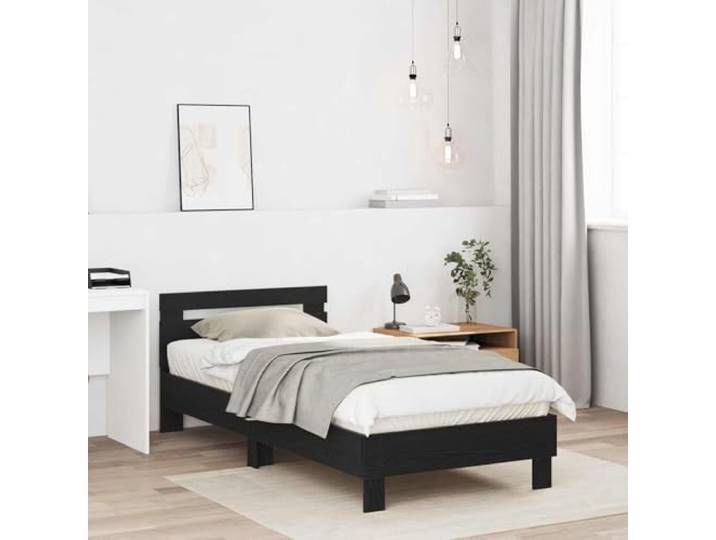 RJPLMFV Bettgestell aus Holz, Schwarz Mit Kopfteil, modernes Design, inklusive Latten, leicht zu reinigen