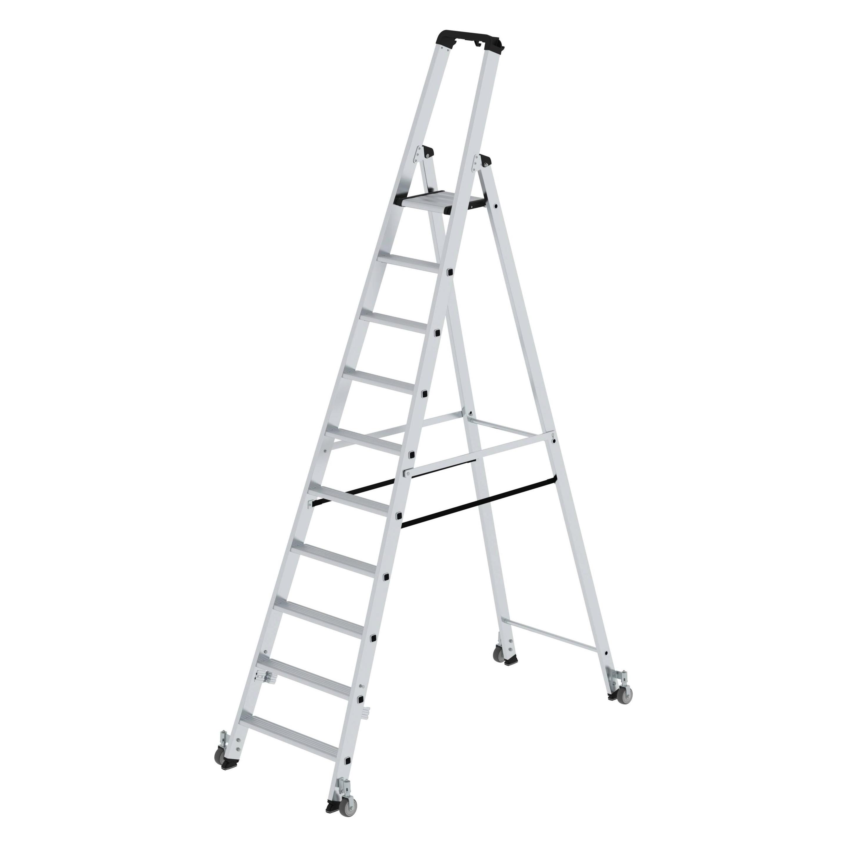 Munk Stufen-Stehleiter einseitig begehbar mit Rollen 10 Stufen (Stehleiter, 435 cm) (041110)