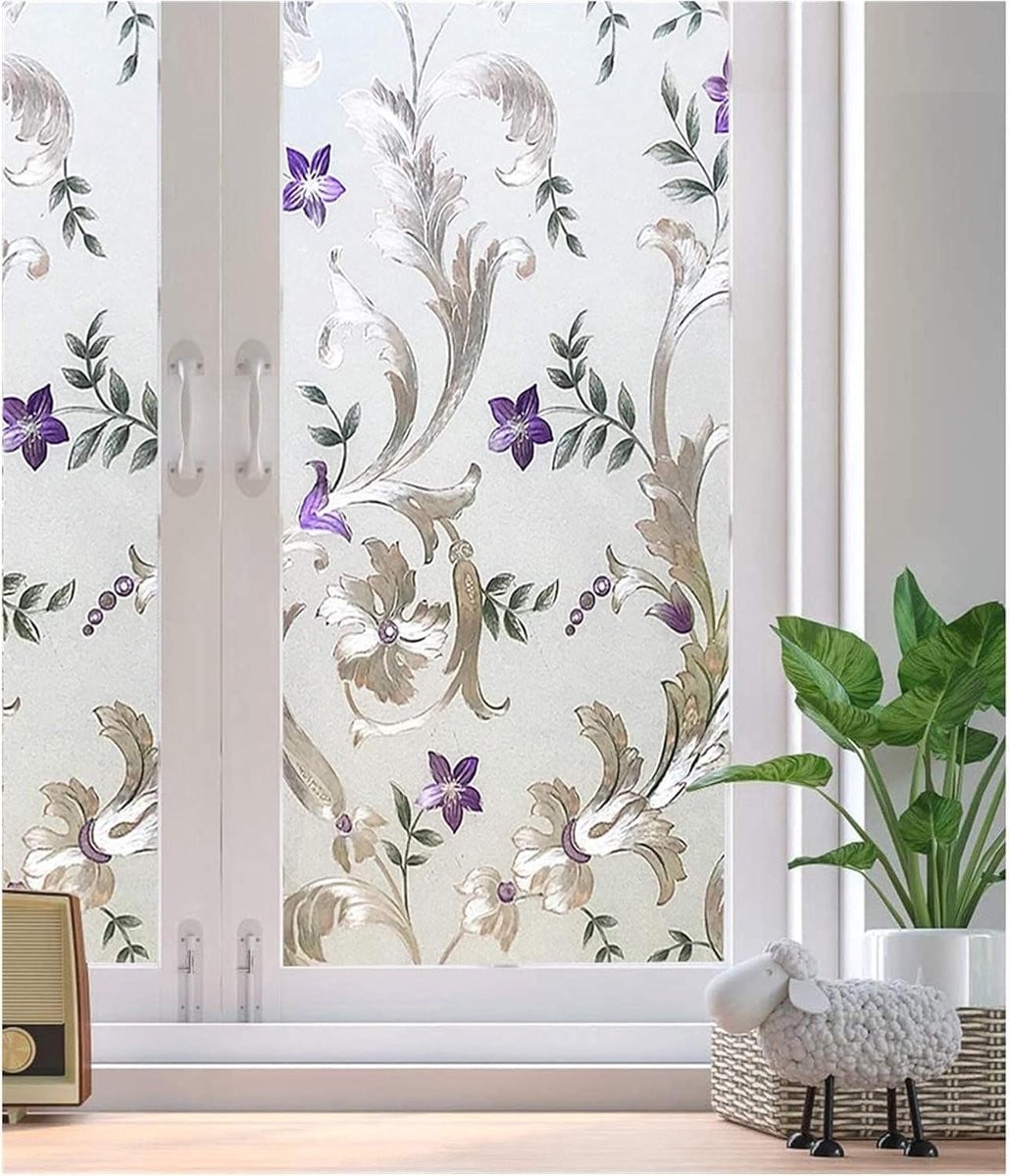 Merkloze Decoratieve Raamfolie Bloem met Privacy - Paars - 60 x 500 cm