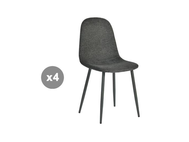 Lot de 4 chaises rembourrées en tissu, cadre métallique, gris