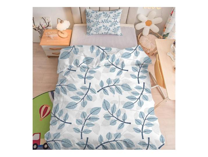 LuxusKollektion Kinderbettwäsche Bettwäsche 135x200cm 2x 80x80cm Grau/Blau Pflanze