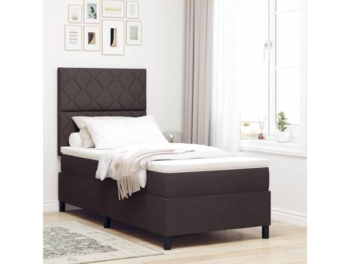 SKTQYQO Boxspringbett mit dunkelbrauner Matratze Einzelbett Stoff Bettgestell für Hotel und Arbeitszimmer
