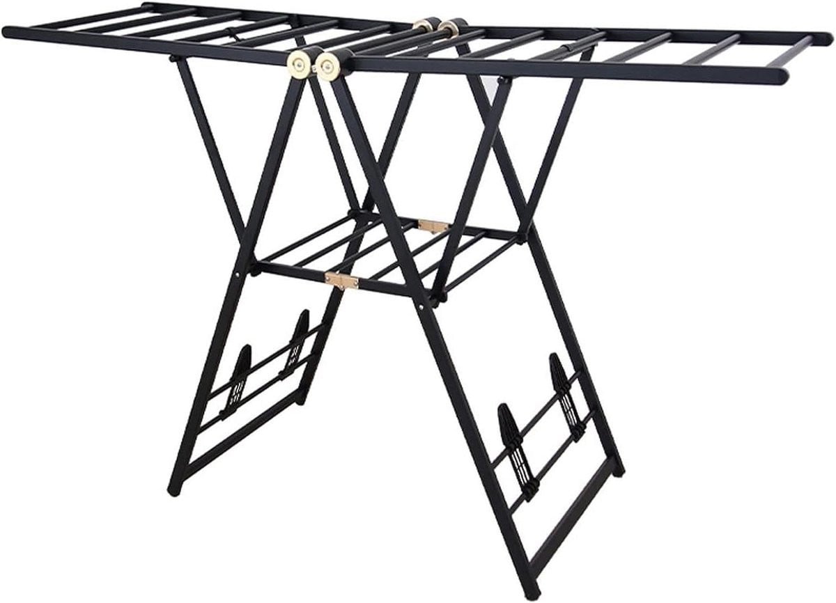 Zwart opvouwbaar aluminium droogrek van 130 cm