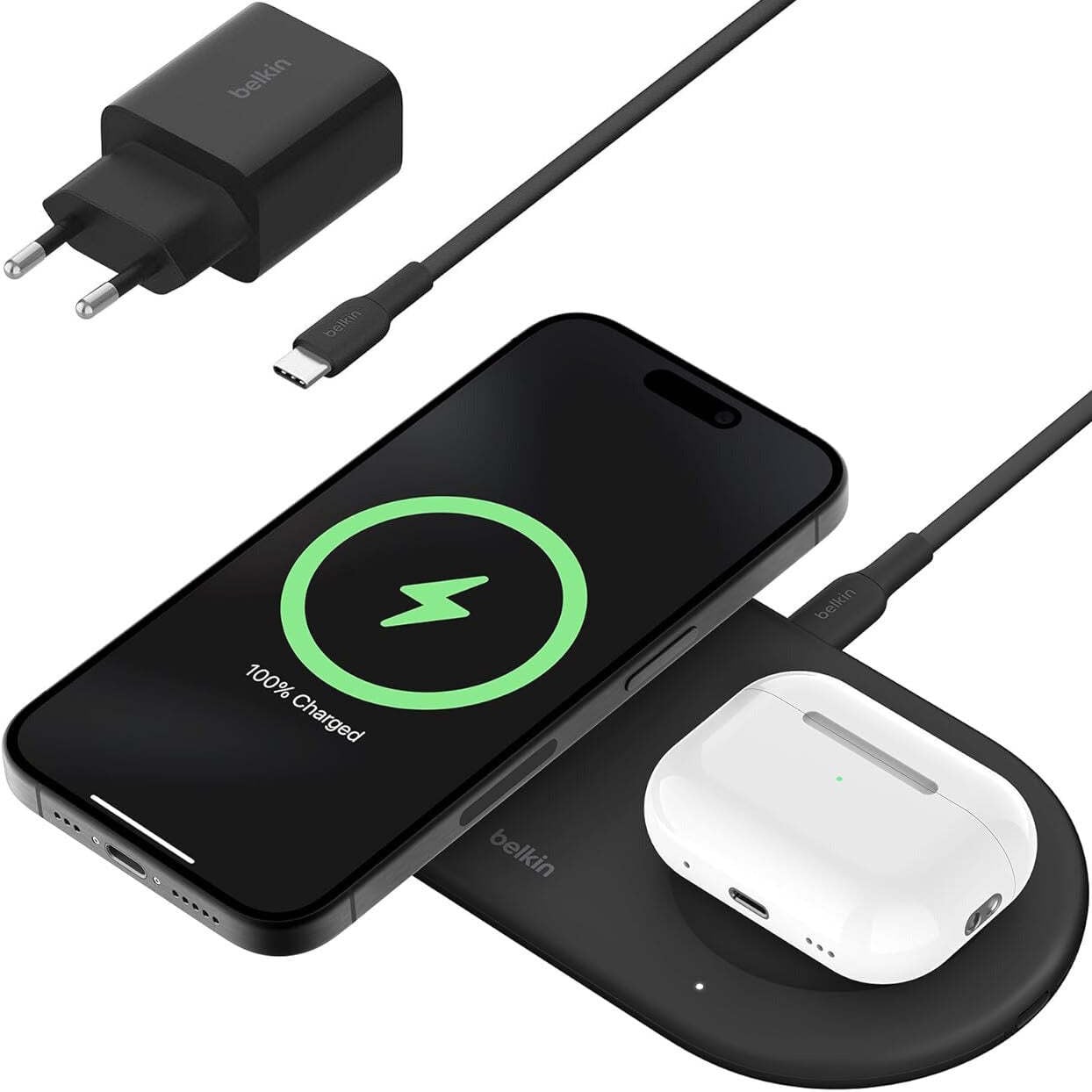 Belkin BOOST Charge Pro 2-in-1 Qi2 draadloze oplader, 15W, magnetisch, WIZ021vfBK