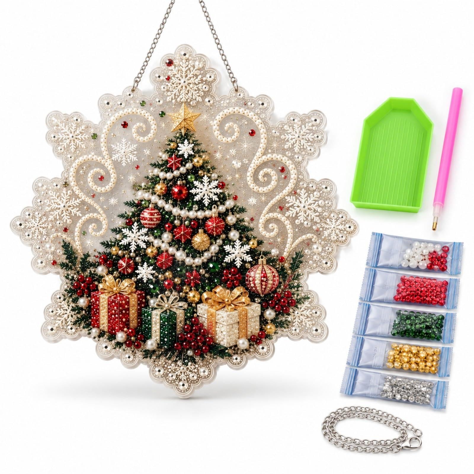 Kleurrijke Diamond Painting Kerstboom met natuurmotief voor volwassenen