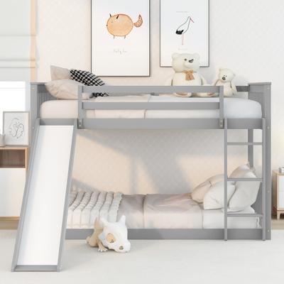 GREATPLANINC Full over Full Size Solid Wood Bunk Bed with Slide Ladder Guardrails