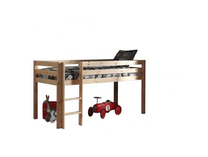 Spielbett Pino mit Textilset Vorhang und Tunnel Spring, Kiefer massiv Natur