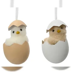 Decoris 1 Osterküken zum Aufhängen 5x8cm Kunststoff Osterdeko Schlüpfendes Küken mit Aufhänger Dekoküken Ostern Frühling Dekofigur Hängedeko