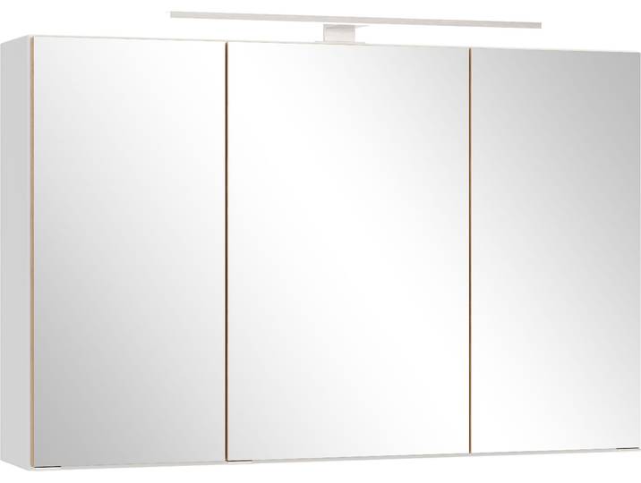 Spiegelschrank WELLTIME TRIENT, 3D-Spiegelschrank 100 cm, gedämpfte Scharniere , weiß (matt weiß, wildeiche), B:100cm H:64cm T:20cm, MDF, Schränke, Spiegelschrank, matt weiß/Wildeiche, gedämpfte Scharniere
