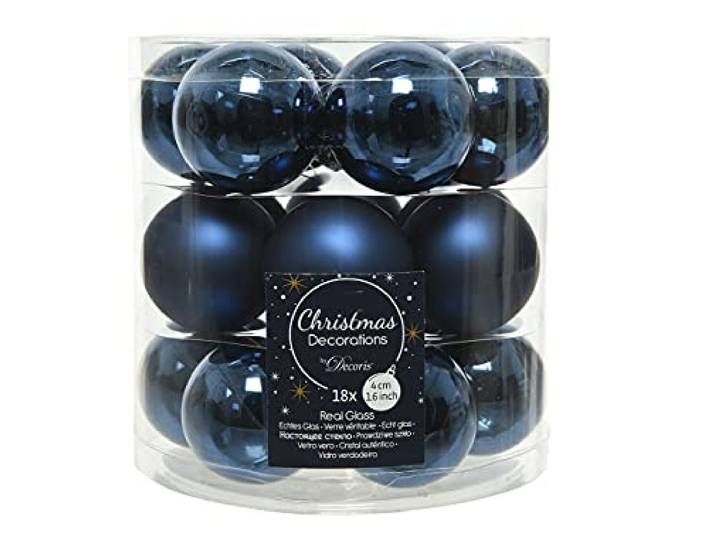 Decoris 18 kerstballen 4 cm glazen kerstboomballen donkerblauw