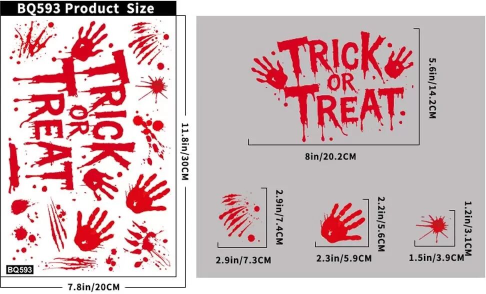 INF Ensemble de 6 autocollants de fenêtre d'empreintes de mains sanglantes pour Halloween