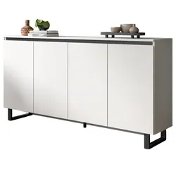 SIDEBOARD Weiß mit Schwarz, Kommode 4 Türen / 8 Fächer 160 cm mit Soft-Close