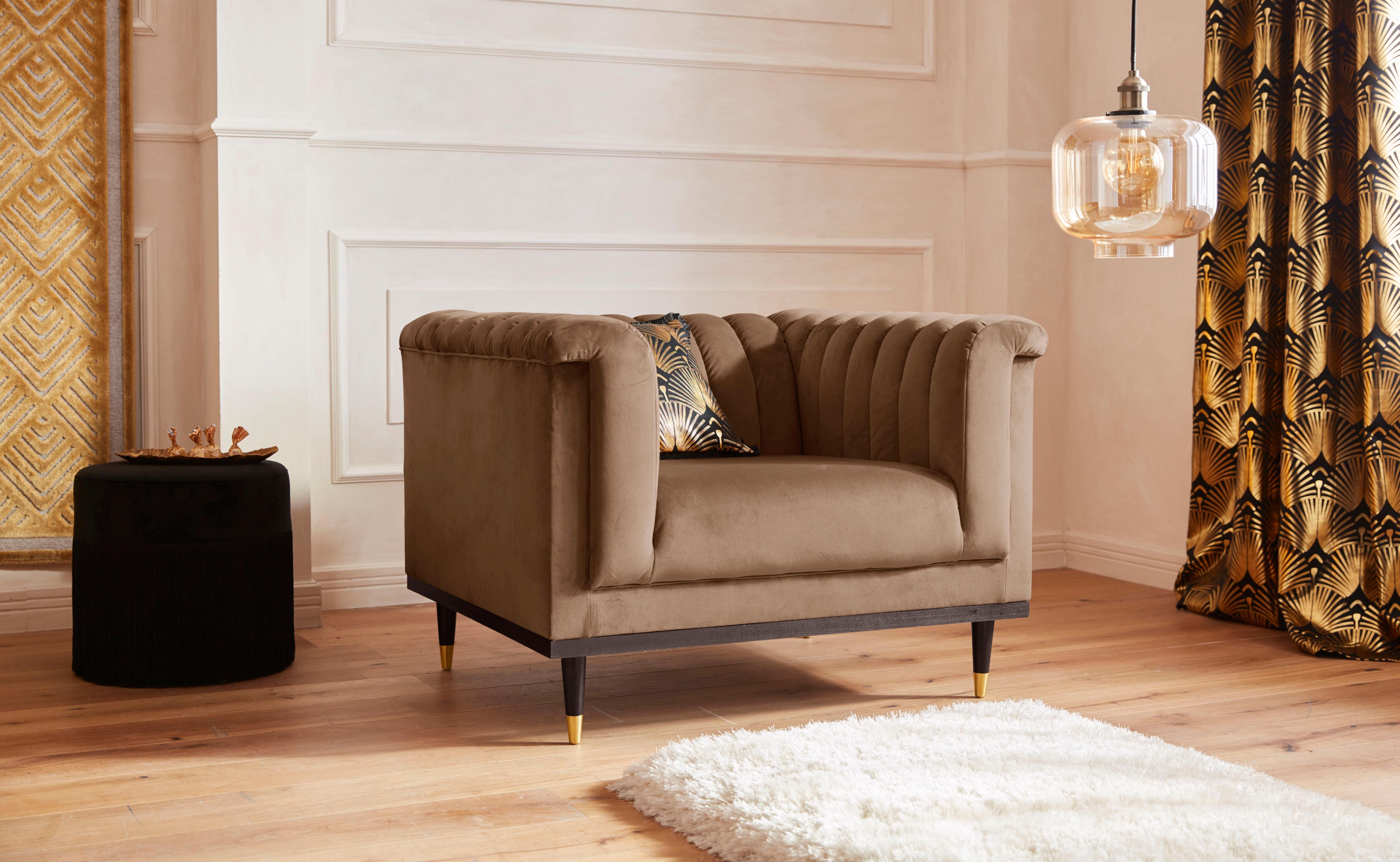 Sessel HOME AFFAIRE "Chamby", braun (hellbraun), B:100cm H:71cm T:85cm, Luxus-Microfaser Lederoptik (100% Polyester), Scheuertouren: 40.000, Pilling: 4;Samtoptik (100% Polyester), Scheuertouren >100.000, Pilling: 5, Sessel, Sessel, mit Holzrahmen unten un