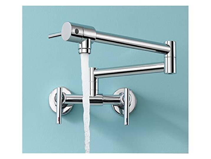 Küchenarmatur, Topffüller Wasserhahn Wandmontage Küchenmischer aus massivem Messing Schwenkauslauf heißes und kaltes Wasser mit Doppelgriff(3)