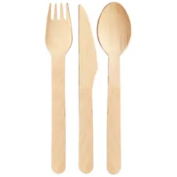 Besteckset aus Holz - Gabel, Messer, Löffel - je 100 Stück pro Set, 16,5 cm: 20 Sets