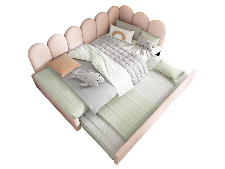 Okwish Tagesbett mit Ausziehbett 90/190 cm Samt Rosa, 90x200 cm, Schlafzimmer, Betten