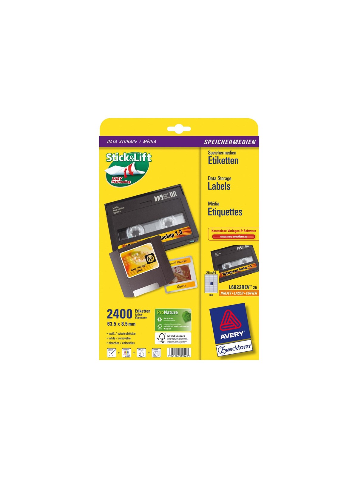 Avery L6022REV - removable data storage labels - 2400 pcs. - 8.5 x 63.5 mm