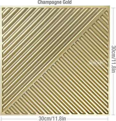 Inspire Curations Champagne Gold 3D Wood Grain Decorative Wall Panels c 169 gold (10pcs) 10 Piece