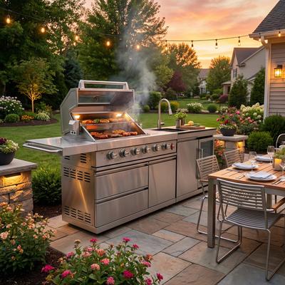 Lirago "84"" Deluxe Stainless Steel Outdoor Kitchen Barbecue Island Grill, 6-Burner 75300 BTU - N/A"