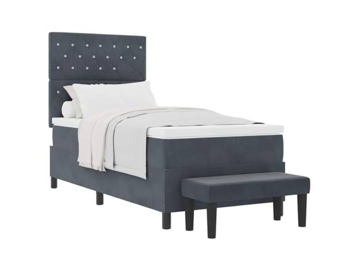 PUGYNBK Boxspringbett, Dunkelgrau, 190 x 90 cm, Samt Robuster Holzrahmen, mittlere Schaumstoffmatratze, weiches Kopfteil, einfache Reinigung