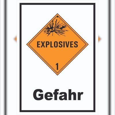 HB-Druck Schild Explosionsgefahr Gefahr Explosives hochkant A0 Rückseite selbstklebend