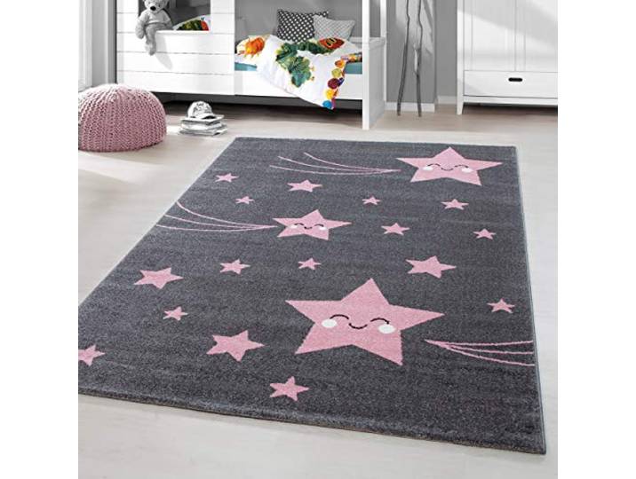 HomebyHome Kinderteppich Sternenfreude Rosa 200x290 cm XXL Spielteppich Weiche Oberfläche & Fröhliches Motiv