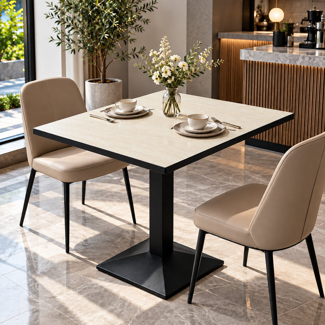 17 Stories Marble Top Dining Table with Iron Base Travertine