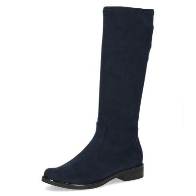 Schlupfstiefel CAPRICE, Damen, Gr. 42, ungefüttert, XS-Schaft, blau (dunkelblau), Textil, unifarben, Schuhe Schlupfstiefel, Blockabsatz, Langschaftstiefel in klassischer Linie, XS Schaft