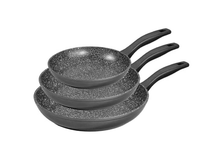 STONELINE Made in Germany Pfannenset 3 teilig, 20/24/28 cm, Antihaft beschichtete Pfanne mit echten Steinpartikeln, Pfanne Induktion Backofengeeignet, alle Herdarten, Öl und Fett freies Braten