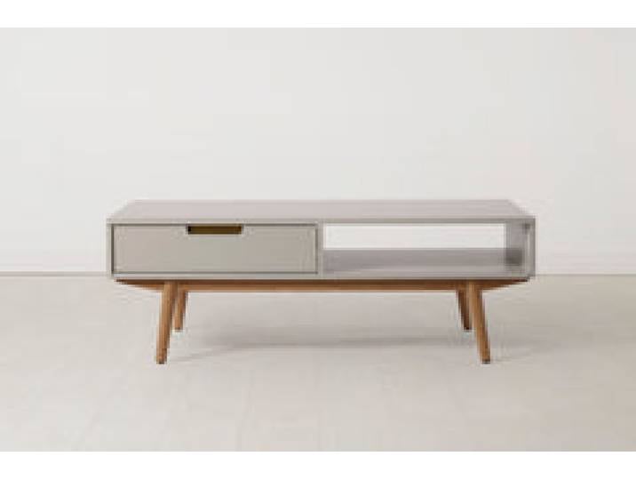 Couchtisch 01, Grau / Zwei Schubladen mit Regal