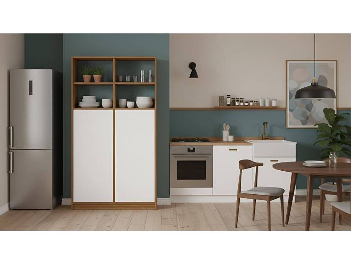 Schlichtes Geschirrregal mit Türen Echtholz Furnier Teak geölt
