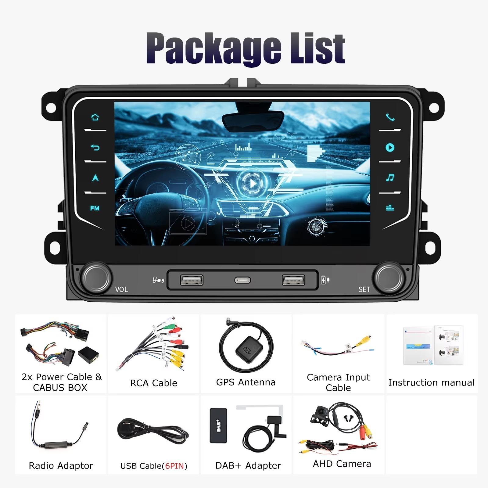 Autoradio für VW und Skoda - 2-DIN Android GPS-Multimedia-Player - 7-Zoll-Touchscreen - Android 15 - 4 GB RAM - 64 GB Speicher - DAB und AHD