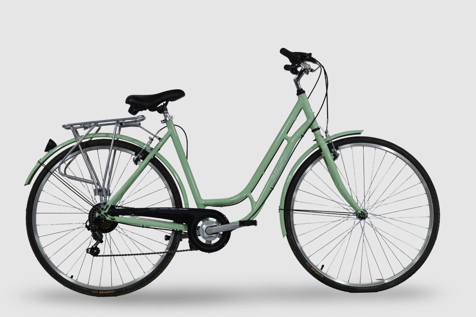 Pilot Bike 28 Zoll, Citybike Damen Fahrrad Shimano 7 Gang V-Brake Tiefeinsteiger Grün Trekkingrad Unisex
