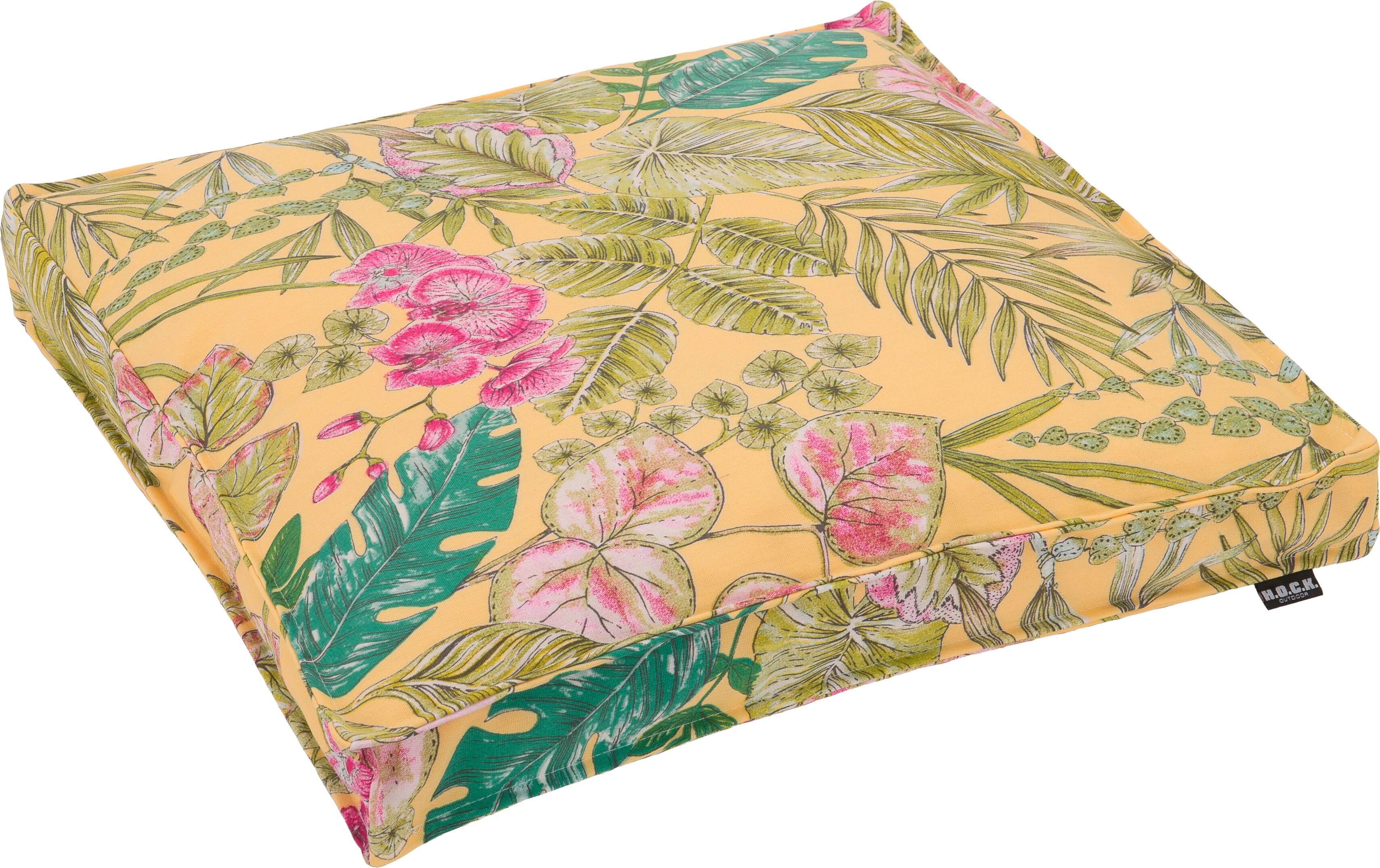 Sitzkissen H.O.C.K. "Eliza-Bouquet Outdoor Sitzkissen", gelb (gelb, geblümt), B:50cm H:5cm L:50cm, Polyacryl, Dekokissen_Sitzkissen_Kissenhüllen, Sitzkissen, Outdoor geeignet gelb, geblümt B/L: 50cm x 50cm, 1 Stk.