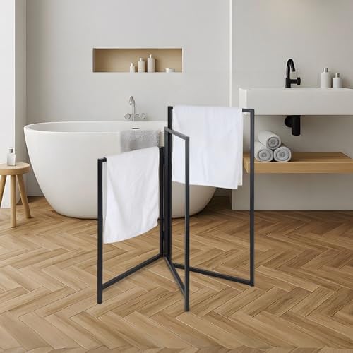 Relaxdays Opvouwbare handdoekstandaard met 3 armen, zwart, metaal