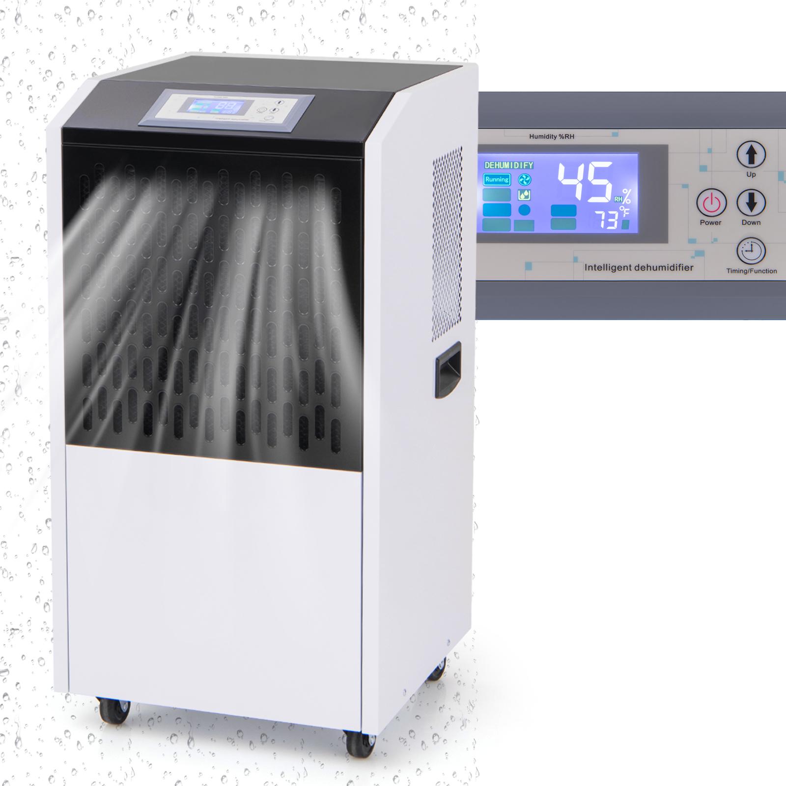 Gewerblicher Entfeuchter mit Display & 4 Rädern, tragbarer Bautrockner mit abnehmbarem & waschbarem Filter, leiser Luftentfeuchter mit Timer