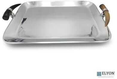 Elyon Tableware "Elyon 17"" Rectangle Serving Tray Platter Handmade Horn Handles"