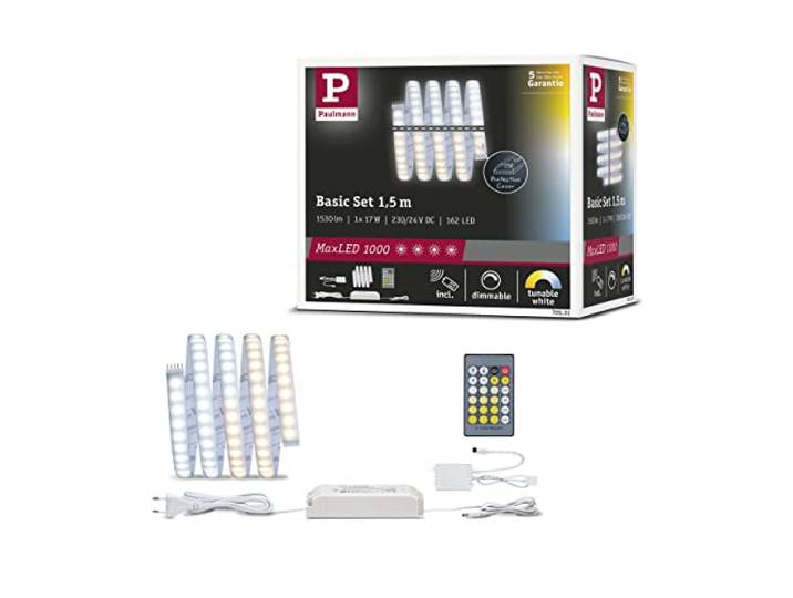 Paulmann MaxLED 1000 Cover Kit de base 1\,5 m TunW Tunable White de 2 700 K à 6 500 K\, IP44\, avec télécommande\, autocollant