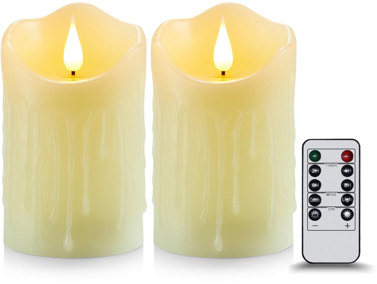 Omgoods Vlamloze Kaarsen 2 Stuks met 3D Druppel Effect en Afstandsbediening