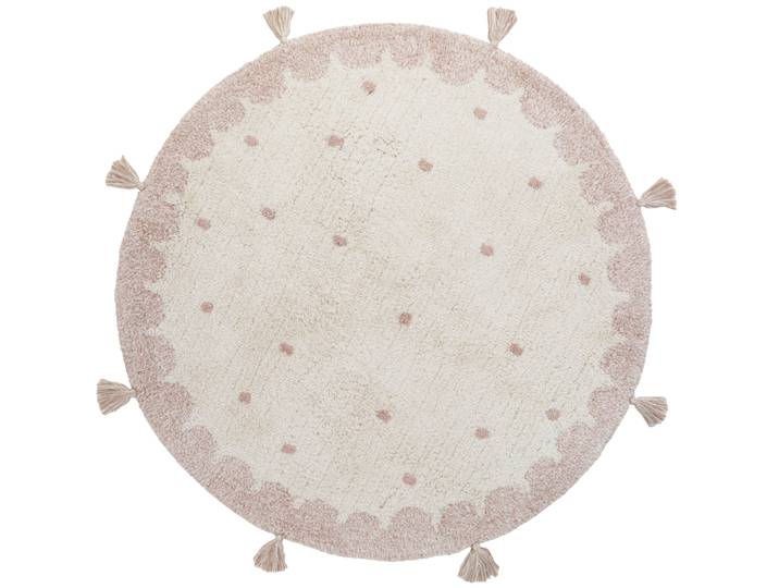 Kinderteppich Elmi ecru Baumwolle Tupfenmuster 110 x 110 cm - Kinderteppich