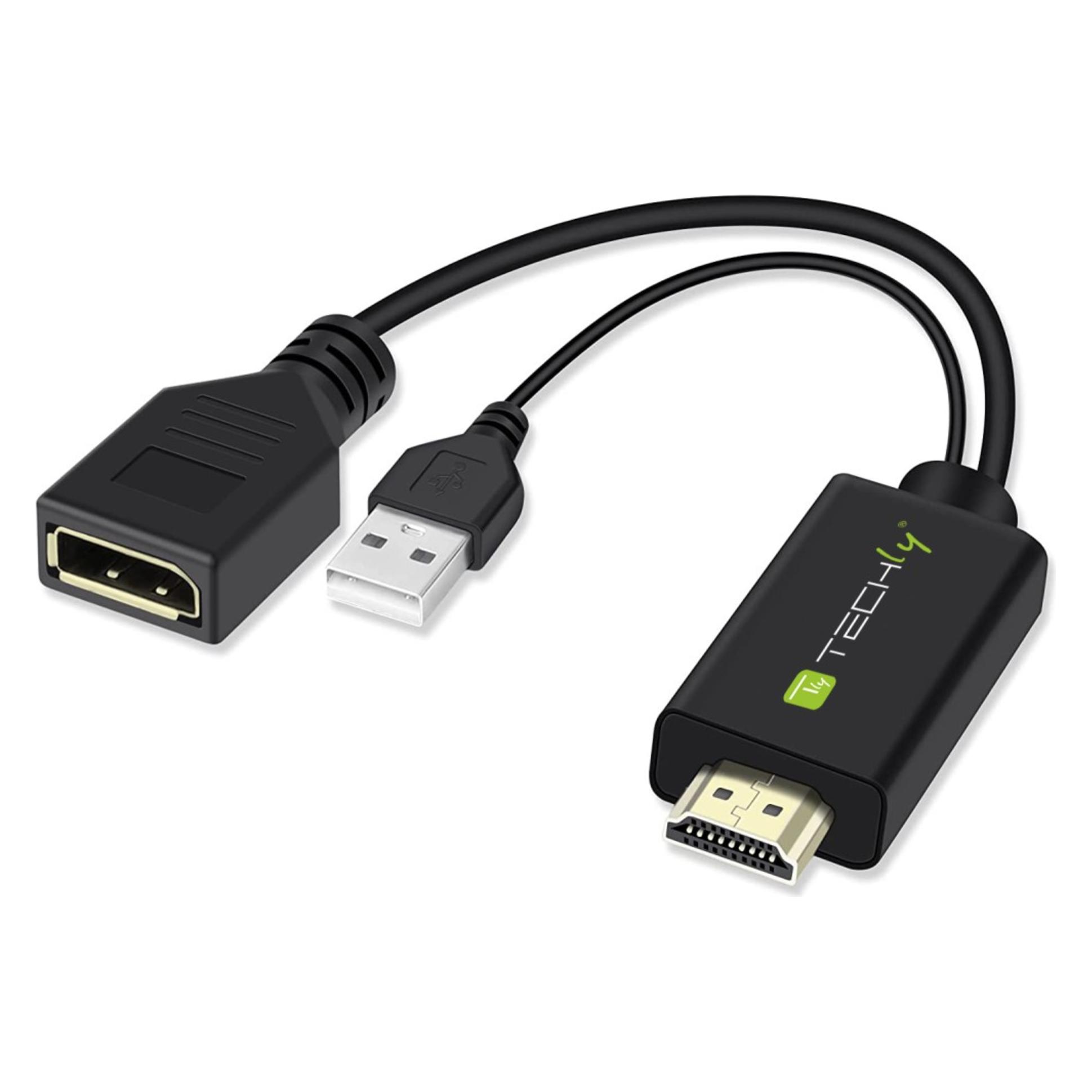 Techly Adapter HDMI M auf DisplayPort F + USB-A M 4Kx2K 30Hz (HDMI, DisplayPort) (ICOC-HDMI-DP12A)