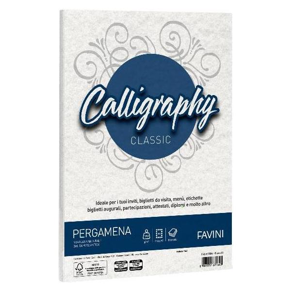 Favini Pergament Kalligrafie Tintenstrahlpapier A4 (210x297 mm) 50 Blatt Weiss (A4, 50 Blätter, 190 g/m²) (A690084)
