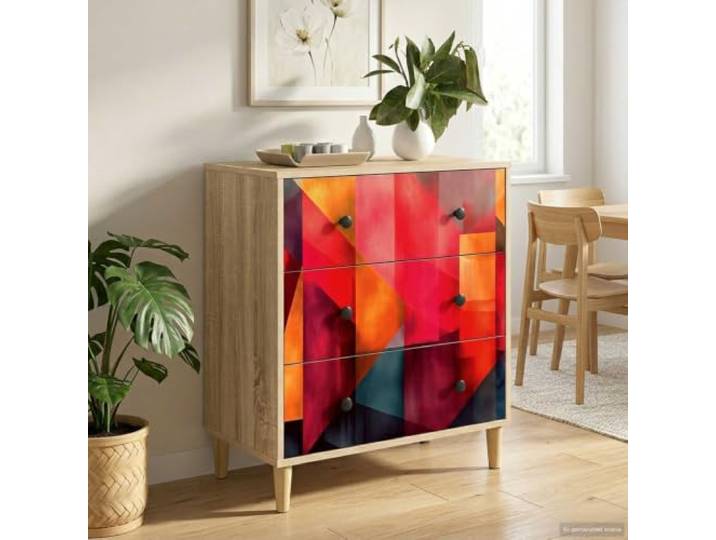 Kommode Mit Blockdruckmuster Holzwerkstoff 66 x 36,5 x 75 cm Stauraum Erhöhte Füße, verstärkte Struktur, dekoratives Muster, vielseitig nutzbar, Schlafzimmer, Wohnzimmer, Flur