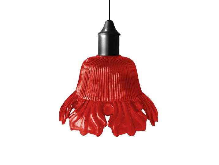 Suspension métal cable tulipe rouge D23cm