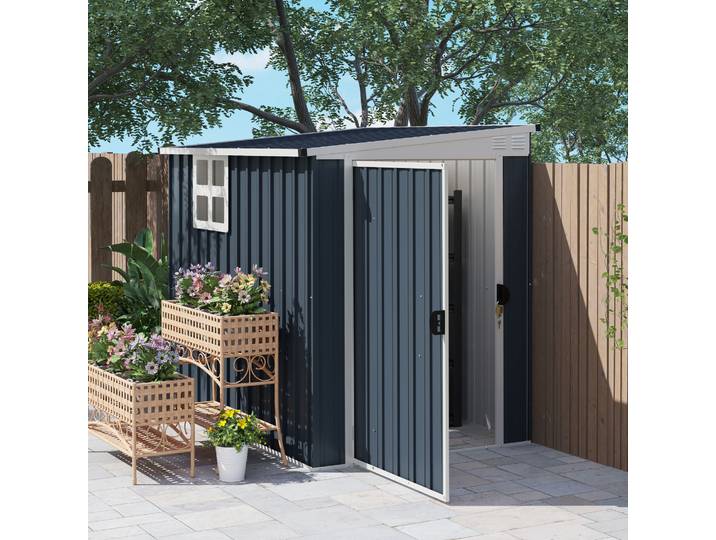 Outsunny Abri de Jardin Verrouillable Acier Gris Foncé avec Fenêtre