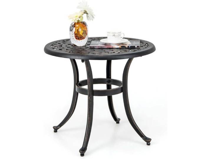 GOPLUS Table Basse Ronde de Jardin D.60x53CM en Fonte Aluminium Vintage Rétro-Charge 50KG pour Jardin/Porche Marron
