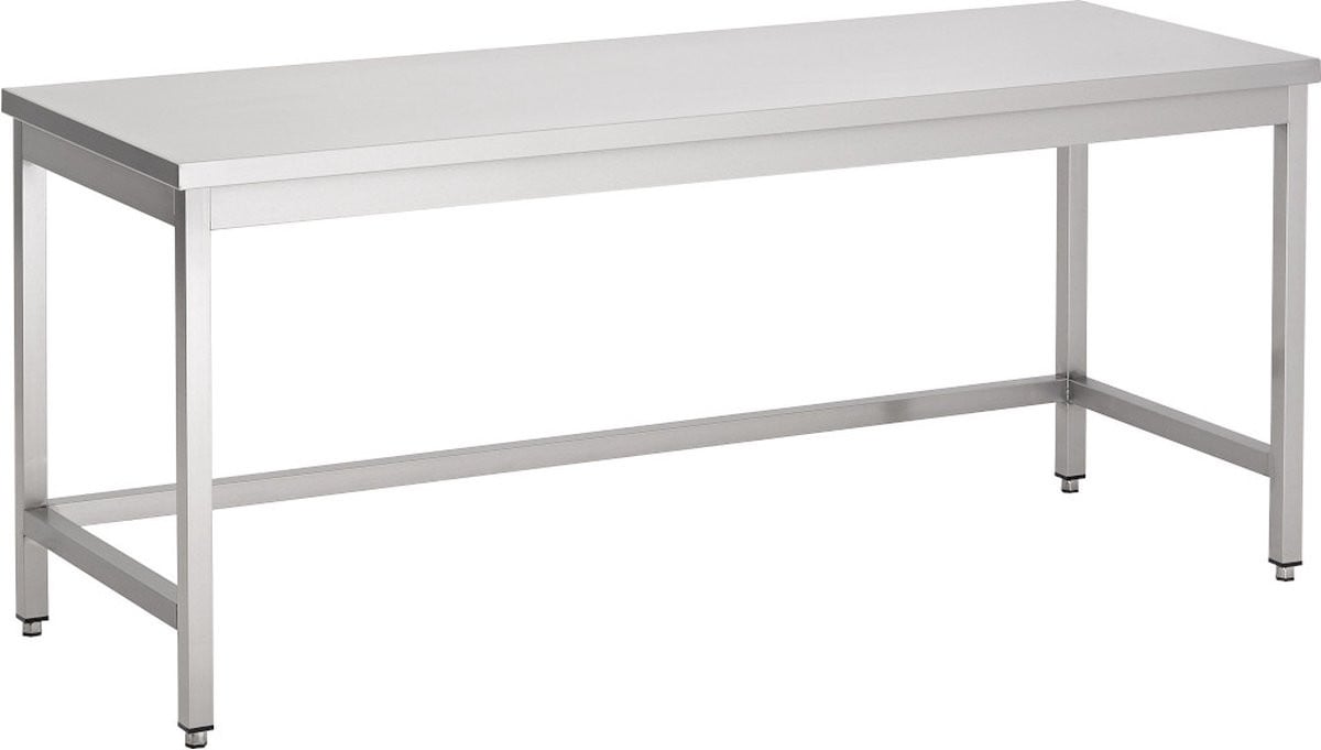 Combisteel Werktafel met open onderstel en RVS blad, Breedte: 130 cm