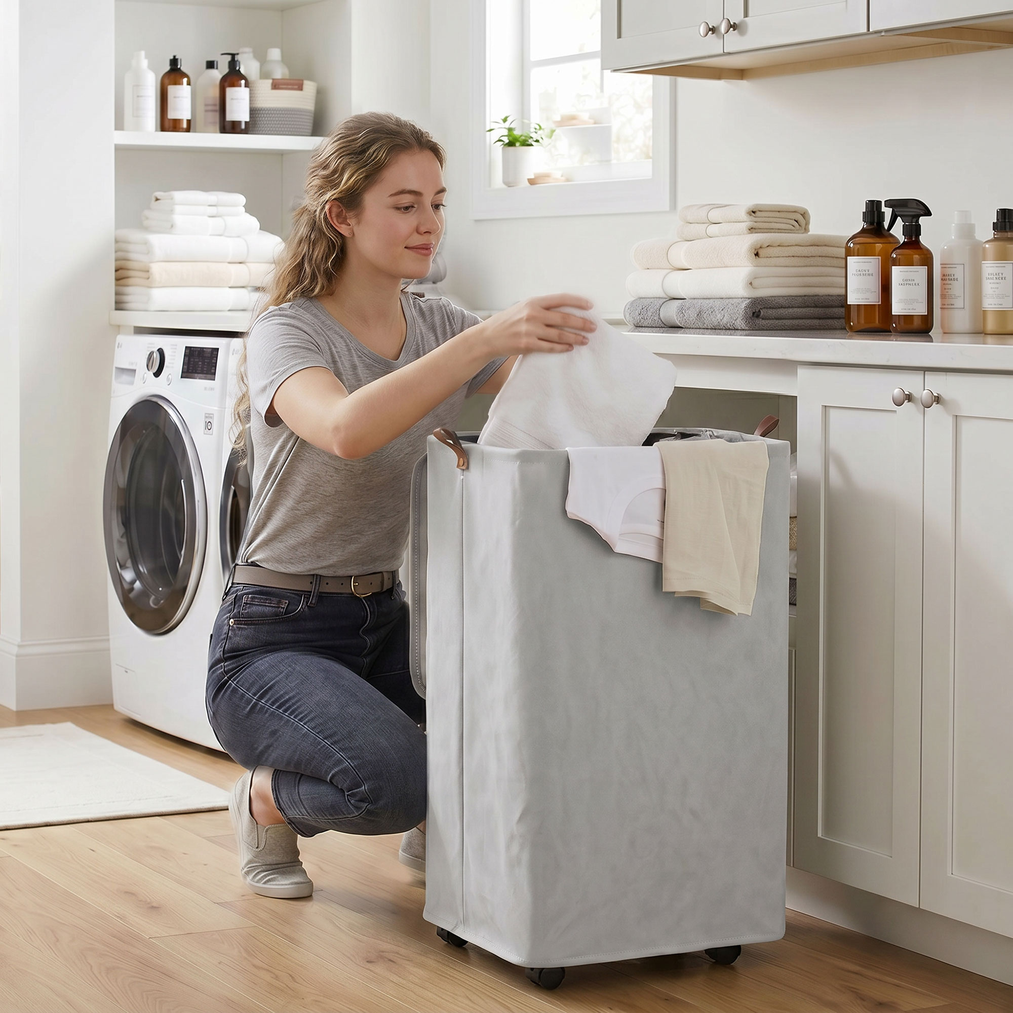 Homcom Cesto per Biancheria con Coperchio e Ruote 50 L, Cesta Pieghevole con Sacca a Coulisse Removibile, 40x30x65 cm, Grigio   Aosom Italy