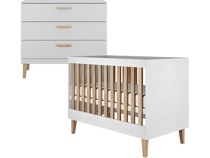 Lit bébé 60x120 et commode Kocot Kids Kubi - Blanc